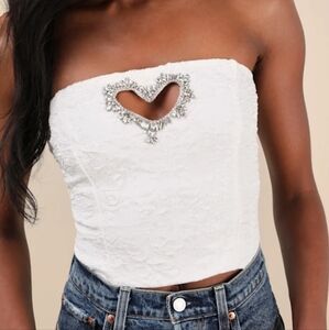 Lulu's White Embellished Crop Top with Cut Out